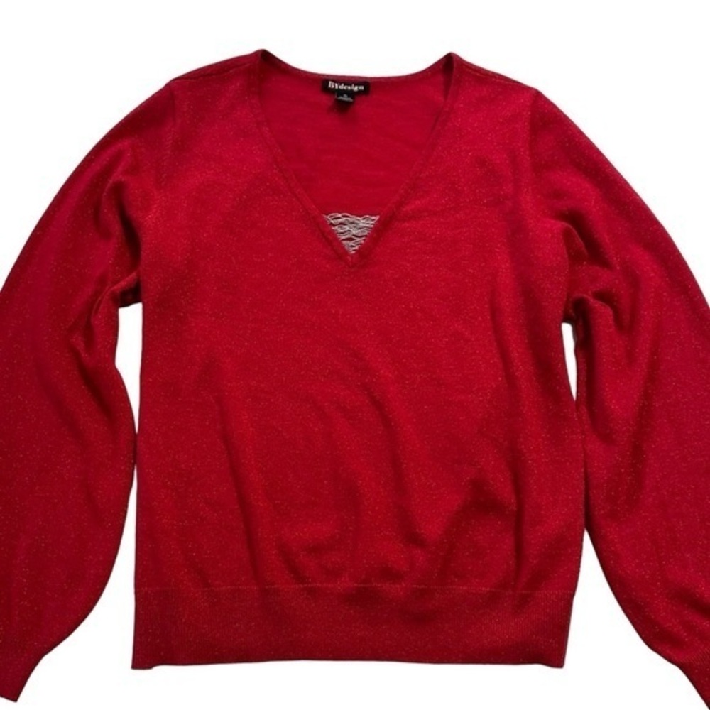 By Design Red Metallic Bead Trim Shimmer Sweater Festive Holiday Size XL